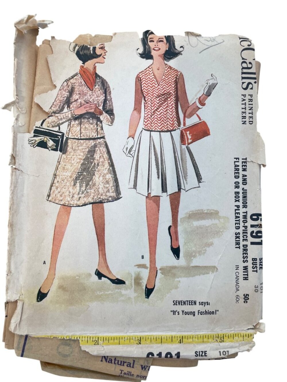 Vintage 60s McCalls 6191 Sewing Pattern Size 10 Teens Two Piece Dress Skirt CUT